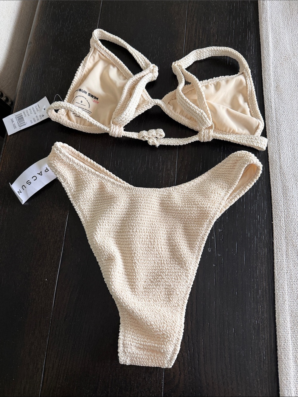 PacSun Cream Textured Triangle Bikini Set - Neutral Cream - Picture 5 of 7